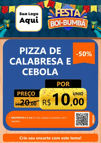 Modelo de Cartaz para Cartaz A4 Vertical com o tema Festa Boi Bumbá para Pizzaria