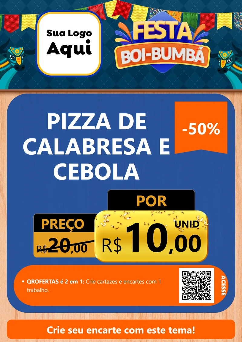 Modelo de Cartaz para Cartaz A4 Vertical com o tema Festa Boi Bumbá para Pizzaria