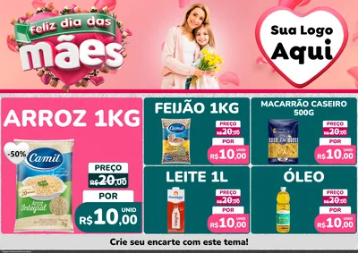 Modelo de Encarte para Encarte A4 Horizontal com o tema Feliz Dia das Mães para Supermercado