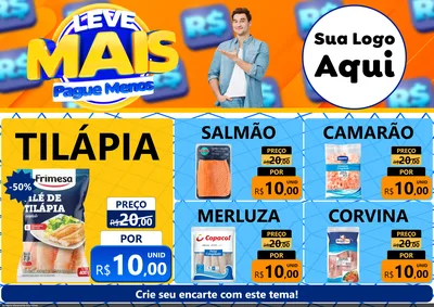 Modelo de Encarte para Encarte A4 Horizontal com o tema Leve Mais, Pague Menos para Peixaria