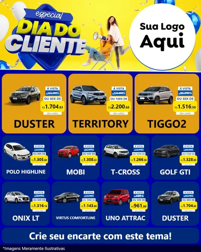 Modelo de Rede Social para Feed Instagram com o tema Especial Dia do Cliente para Concessionaria de Carros