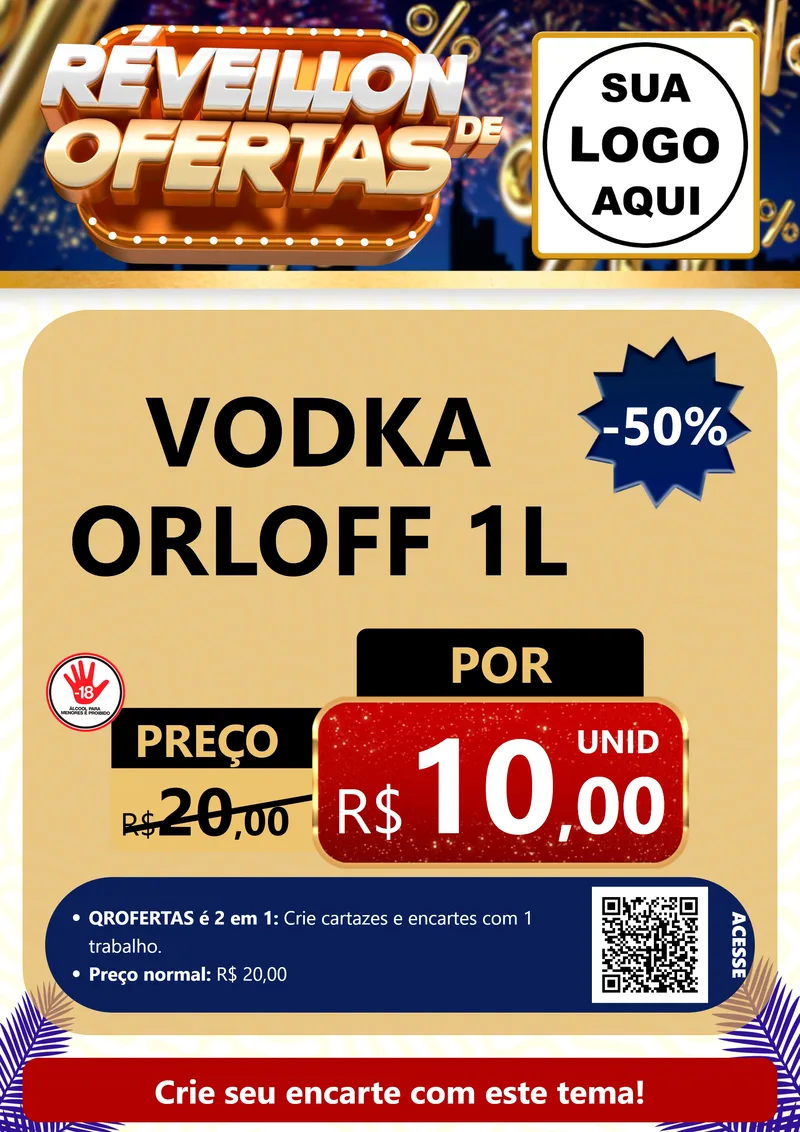 Modelo de Cartaz para Cartaz A4 Vertical com o tema Réveillon de Ofertas para Distribuidora de bebidas