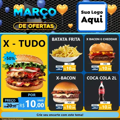 Modelo de Rede Social para Feed Facebook com o tema Março de Ofertas para Hamburgueria