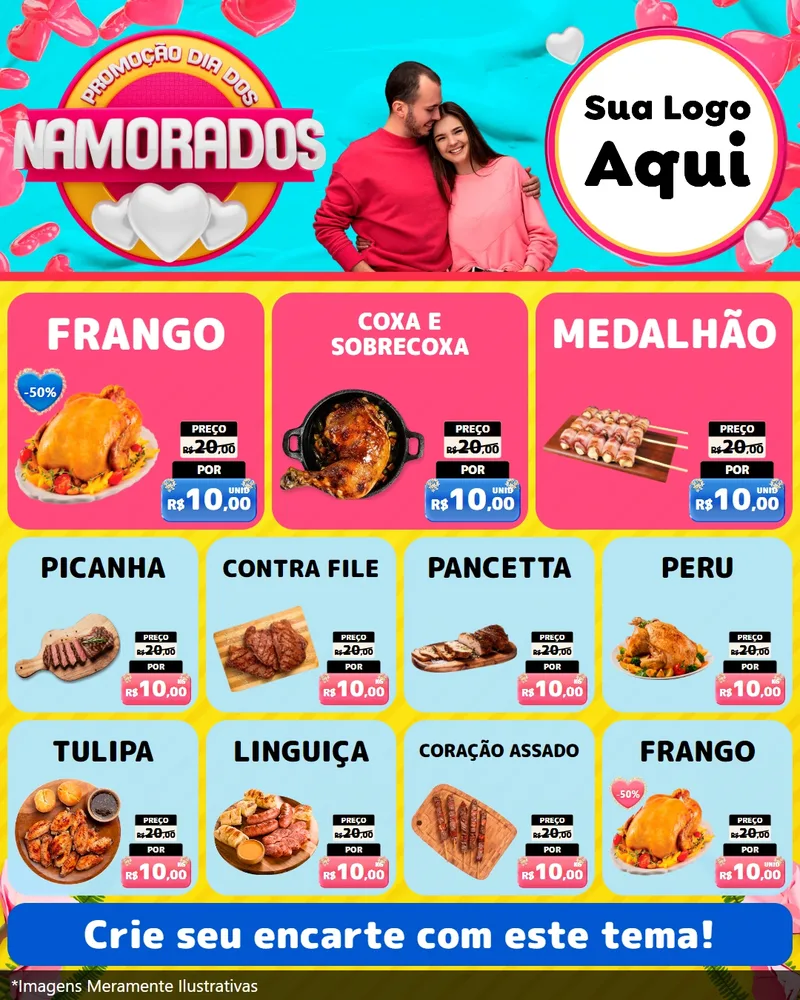 Modelo de Rede Social para Feed Instagram com o tema Promoção Dia dos Namorados para Assados