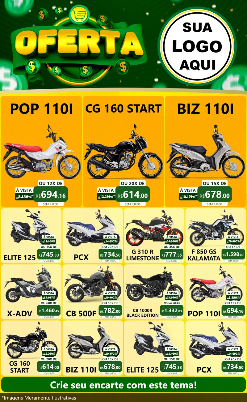 Modelo de Encarte para Encarte Grande com o tema Oferta para Concessionaria de Motos
