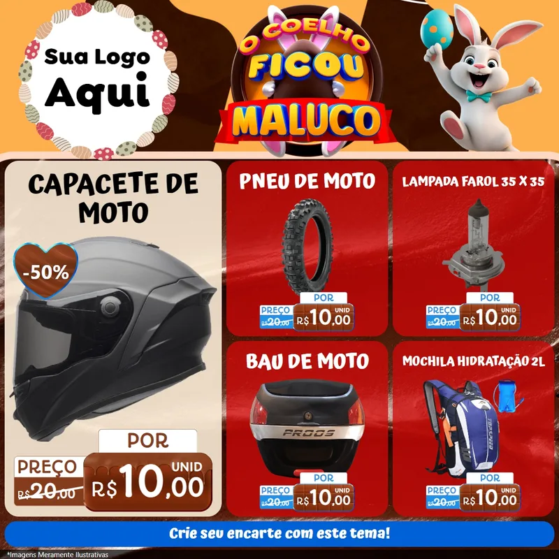 Modelo de Rede Social para Feed Facebook com o tema O Coelho Ficou Maluco - Páscoa para Moto peças