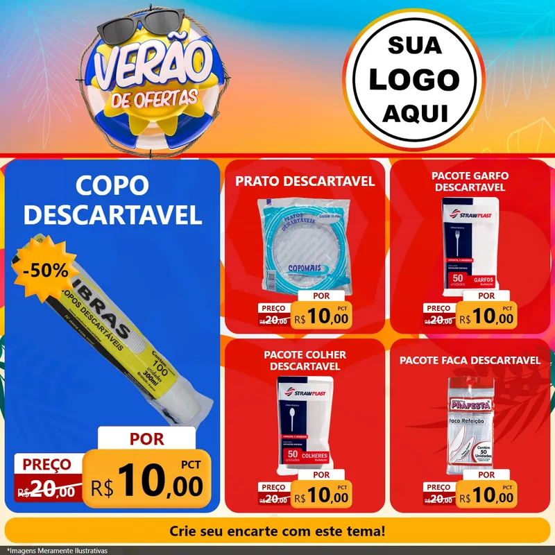 Modelo de Rede Social para Feed Facebook com o tema Verão de Ofertas para Embalagens