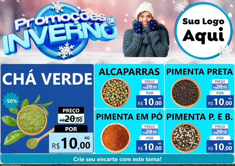 Modelo de Encarte para Encarte A4 Horizontal com o tema Promoções de Inverno para Produtos Naturais