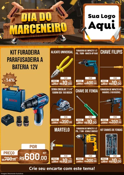 Modelo de Encarte para Encarte A4 Vertical com o tema Dia do Marceneiro para Maquinas e Ferramentas