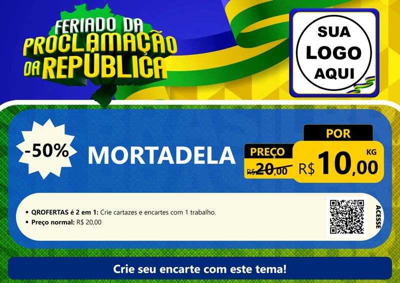 Modelo de Cartaz para Cartaz A4 Horizontal com o tema Feriado da Proclamação da República para Frios e Laticínios