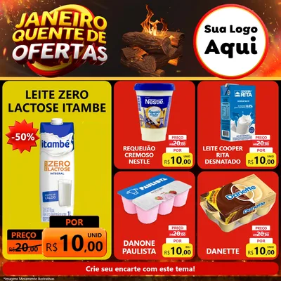 Modelo de Rede Social para Feed Facebook com o tema Janeiro Quente de Ofertas para Frios e Laticínios