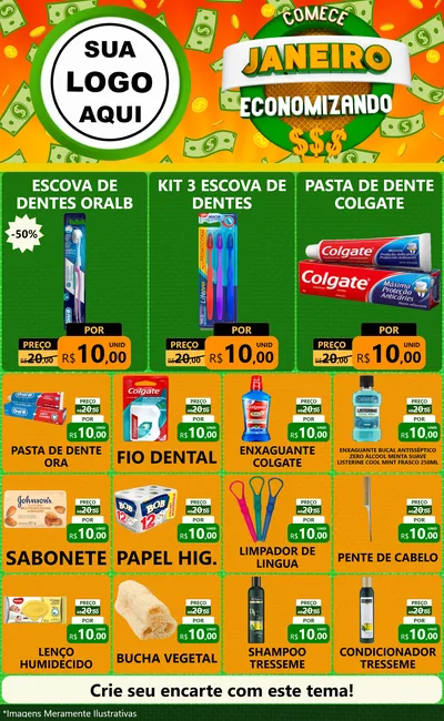Modelo de Encarte para Encarte Grande com o tema Comece Janeiro Economizando para Higiene Pessoal