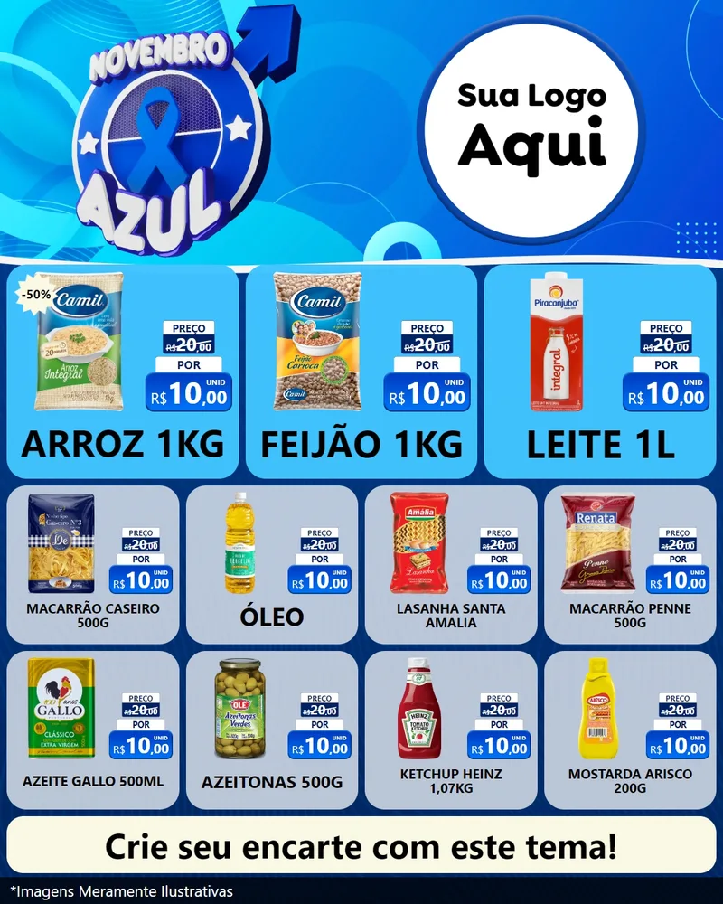 Modelo de Rede Social para Feed Instagram com o tema Novembro Azul para Supermercado