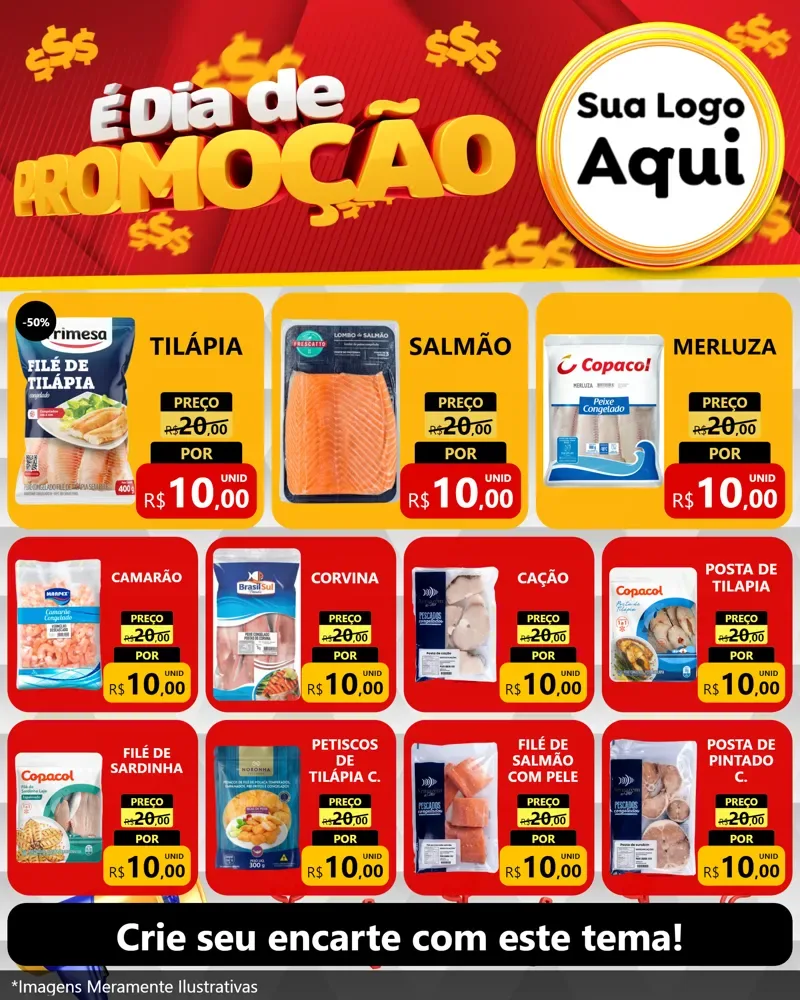 Modelo de Rede Social para Feed Instagram com o tema É Dia De Promoção para Peixaria
