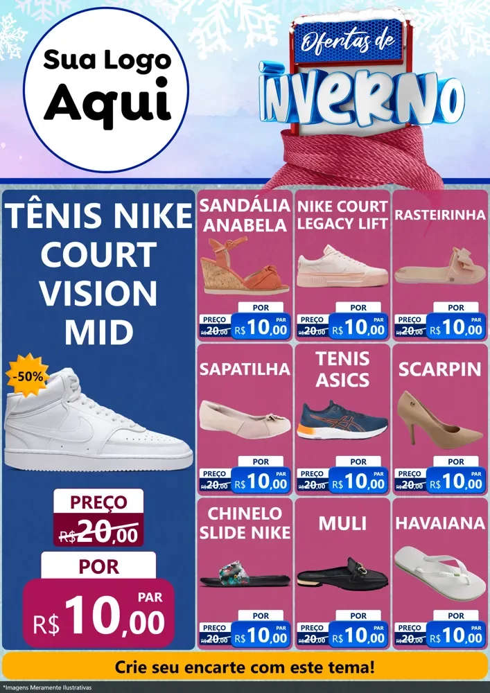 Modelo de Encarte para Encarte A4 Vertical com o tema Ofertas de Inverno para Calçados