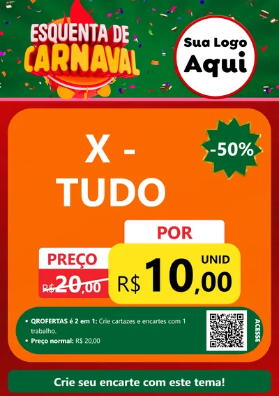 Modelo de Cartaz para Cartaz A4 Vertical com o tema Esquenta de Carnaval para Hamburgueria