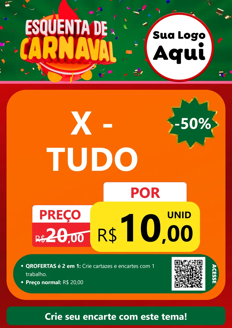 Modelo de Cartaz para Cartaz A4 Vertical com o tema Esquenta de Carnaval para Hamburgueria