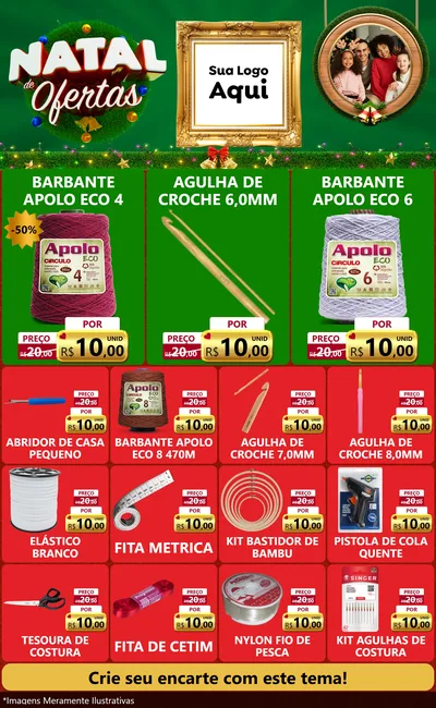 Modelo de Encarte para Encarte Grande com o tema Natal de Ofertas para Armarinho e Aviamentos