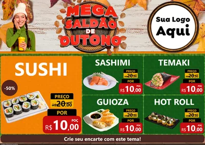Modelo de Encarte para Encarte A4 Horizontal com o tema Mega Saldão de Outono para Comida japonesa