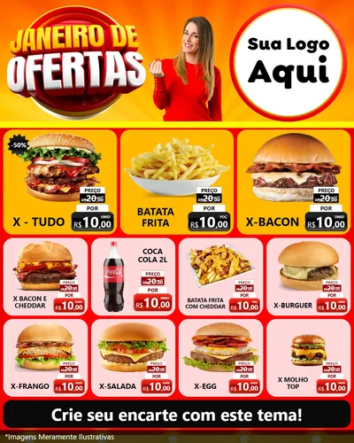 Modelo de Rede Social para Feed Instagram com o tema Janeiro de Ofertas para Hamburgueria