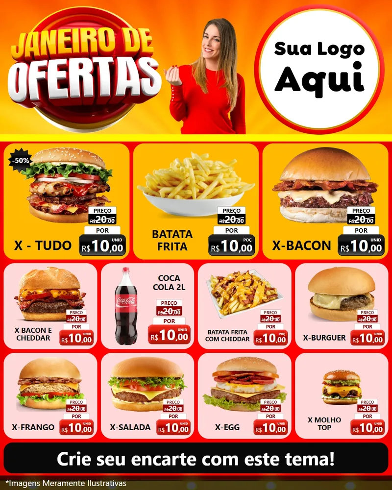 Modelo de Rede Social para Feed Instagram com o tema Janeiro de Ofertas para Hamburgueria