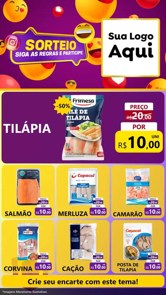 Modelo de Rede Social para Stories com o tema Sorteio para Peixaria