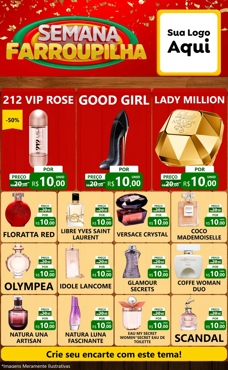 Modelo de Encarte para Encarte Grande com o tema Semana Farroupilha para Perfumes
