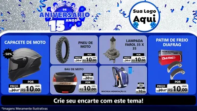 Modelo de TV para TV Horizontal com o tema Promoção de Aniversário - 15 Anos para Moto peças