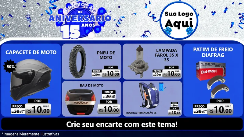 Modelo de TV para TV Horizontal com o tema Promoção de Aniversário - 15 Anos para Moto peças