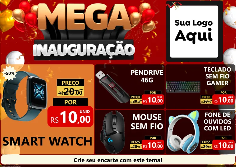 Modelo de Encarte para Encarte A4 Horizontal com o tema Mega Inauguração para Informática