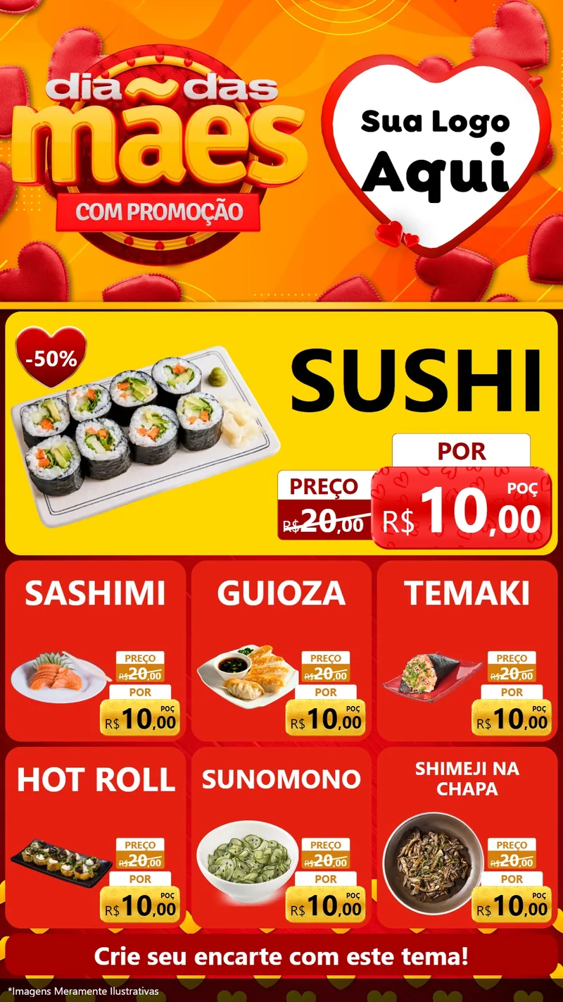 Modelo de Rede Social para Stories com o tema Dia das Mães com Promoção para Comida japonesa