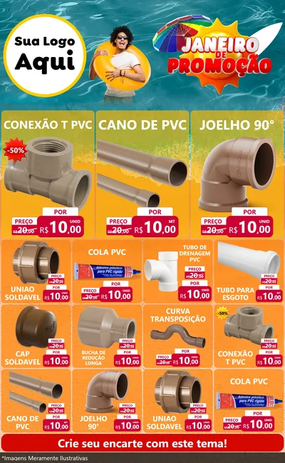 Modelo de Encarte para Encarte Grande com o tema Janeiro de Promoção para Tubos e conexões