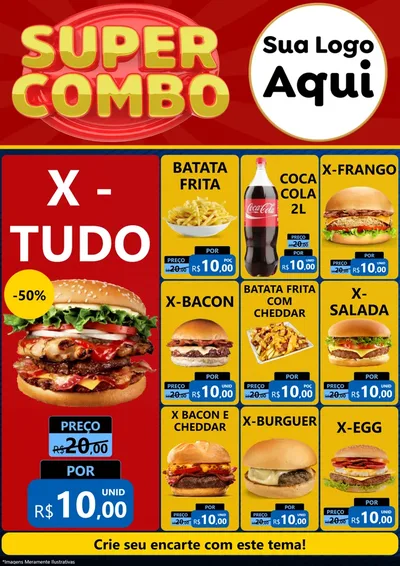 Modelo de Encarte para Encarte A4 Vertical com o tema Super Combo para Hamburgueria