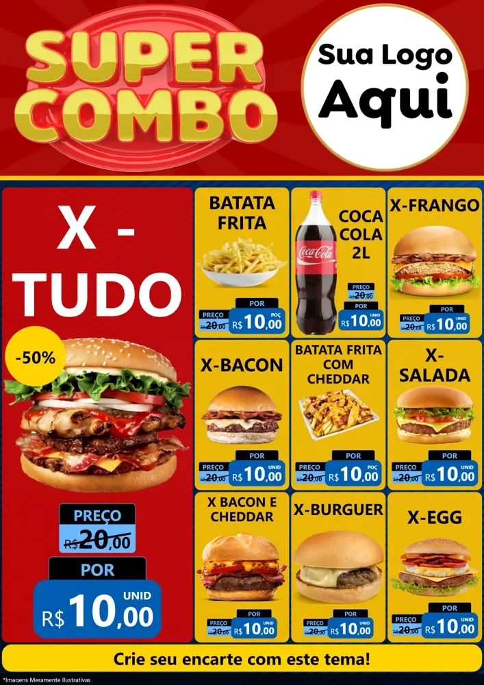 Modelo de Encarte para Encarte A4 Vertical com o tema Super Combo para Hamburgueria