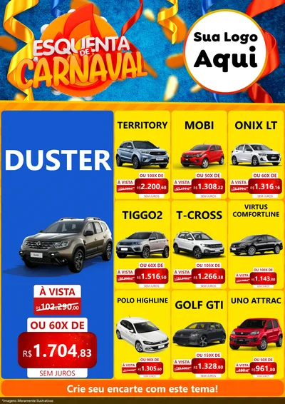 Modelo de Encarte para Encarte A4 Vertical com o tema Esquenta de Carnaval para Concessionaria de Carros