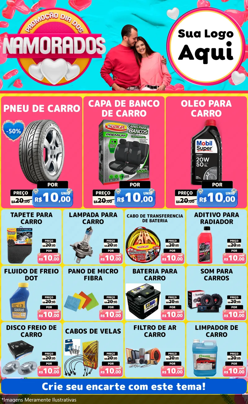 Modelo de Encarte para Encarte Grande com o tema Promoção Dia dos Namorados para Auto peças