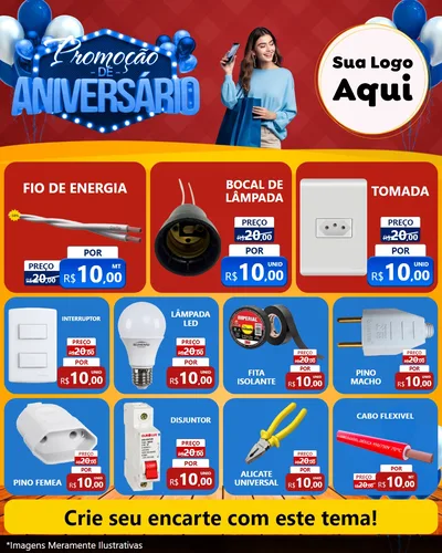 Modelo de Rede Social para Feed Instagram com o tema Promoção de Aniversário para Materiais Elétricos