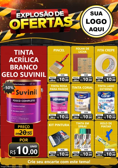 Modelo de Encarte para Encarte A4 Vertical com o tema Explosão de Ofertas para Tintas e Ferramentas