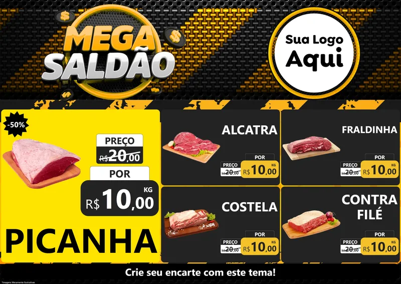 Modelo de Encarte para Encarte A4 Horizontal com o tema Mega Saldão para Açougue
