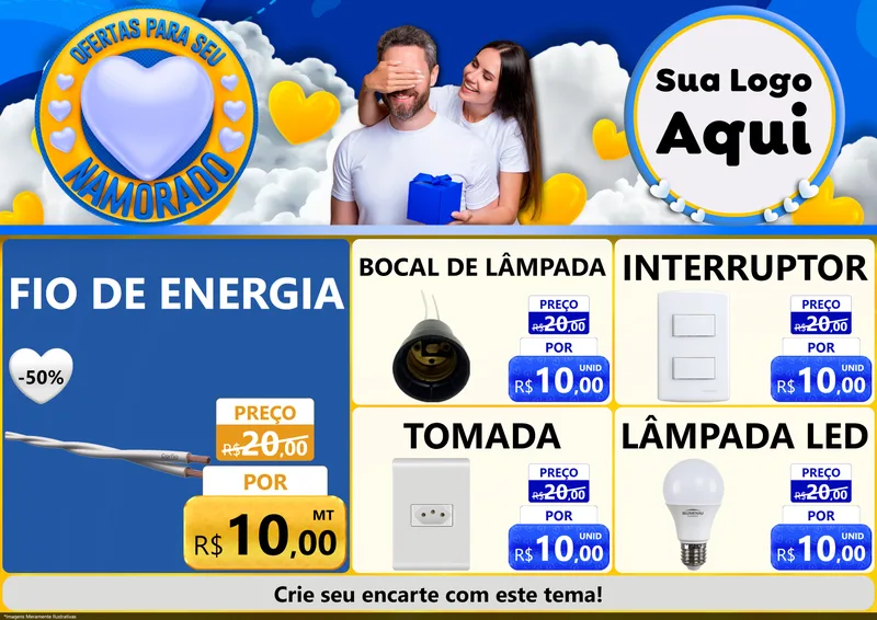 Modelo de Encarte para Encarte A4 Horizontal com o tema Ofertas Para Seu Namorado para Materiais Elétricos