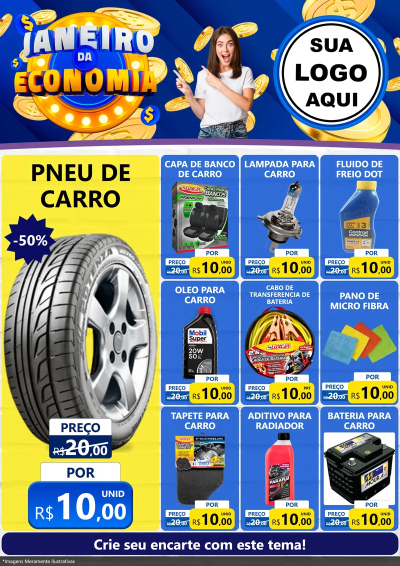 Modelo de Encarte para Encarte A4 Vertical com o tema Janeiro da Economia para Auto peças