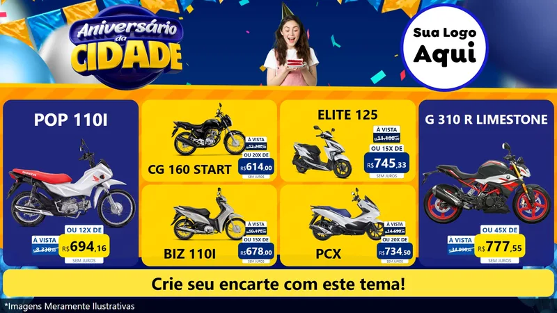 Modelo de TV para TV Horizontal com o tema Aniversário da Cidade para Concessionaria de Motos