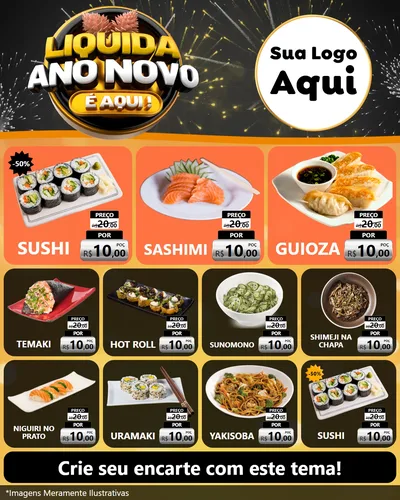 Modelo de Rede Social para Feed Instagram com o tema Liquida Ano Novo É Aqui! para Comida japonesa