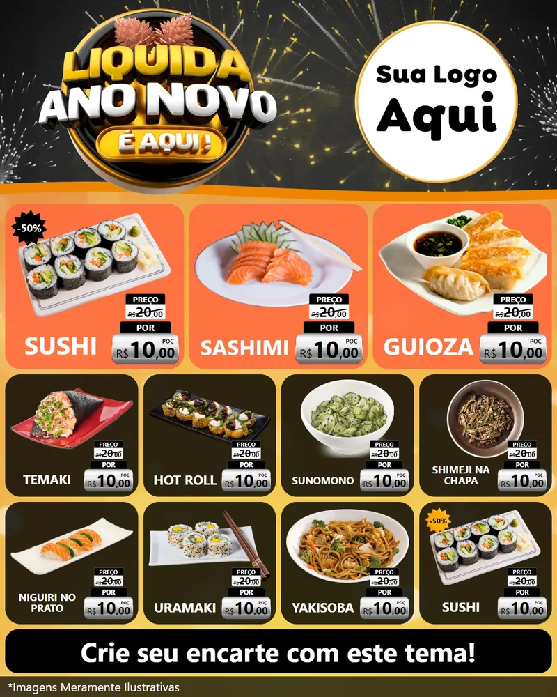 Modelo de Rede Social para Feed Instagram com o tema Liquida Ano Novo É Aqui! para Comida japonesa