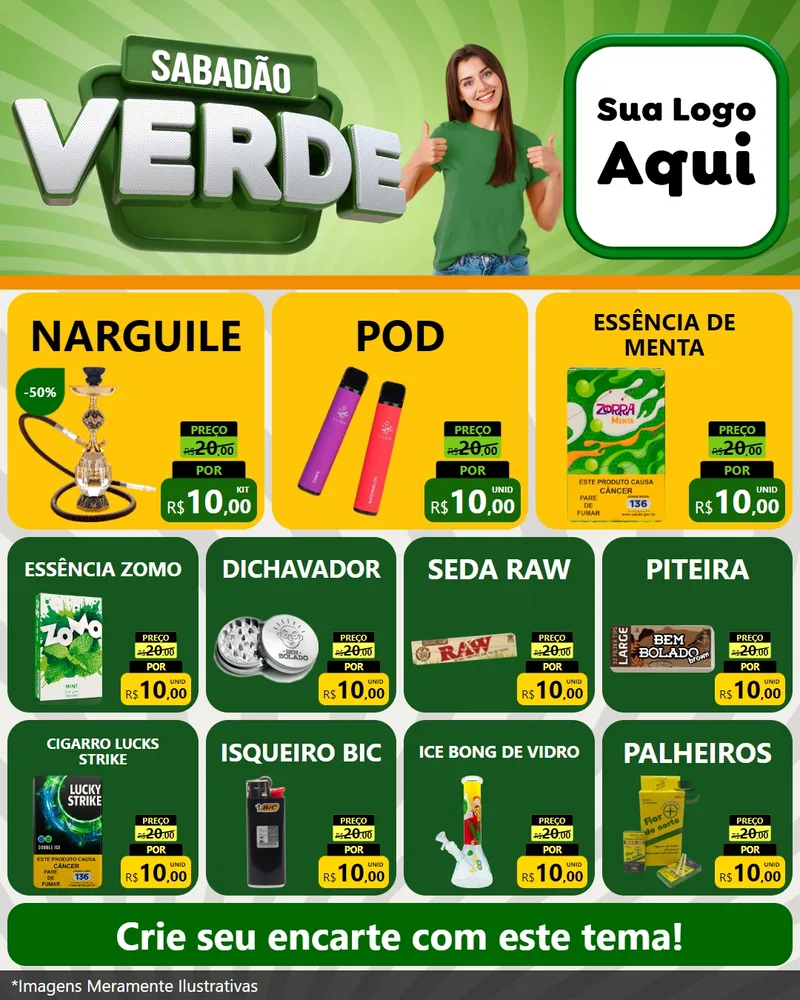 Modelo de Rede Social para Feed Instagram com o tema Sabadão Verde para Tabacaria