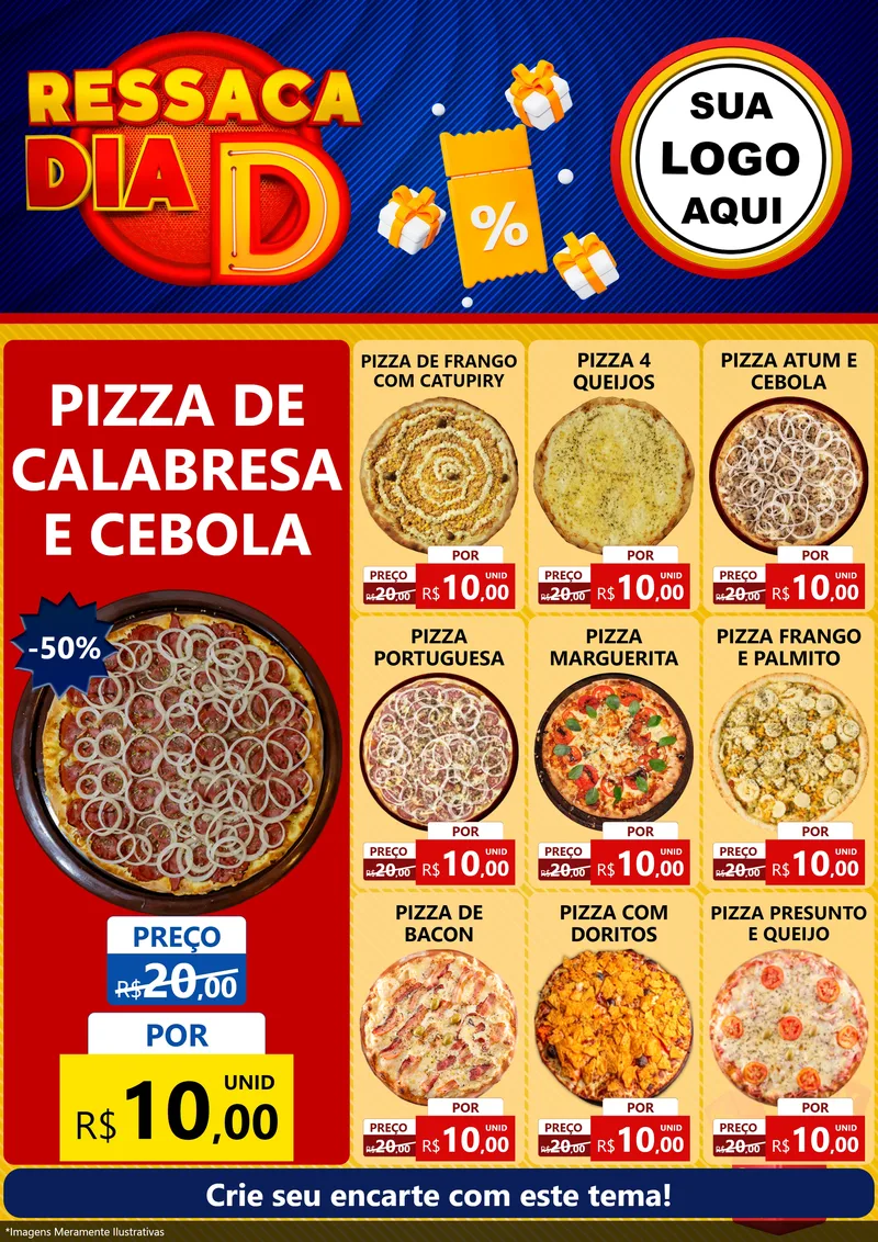Modelo de Encarte para Encarte A4 Vertical com o tema Ressaca Dia D para Pizzaria