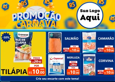 Modelo de Encarte para Encarte A4 Horizontal com o tema Promoção de Carnaval para Peixaria
