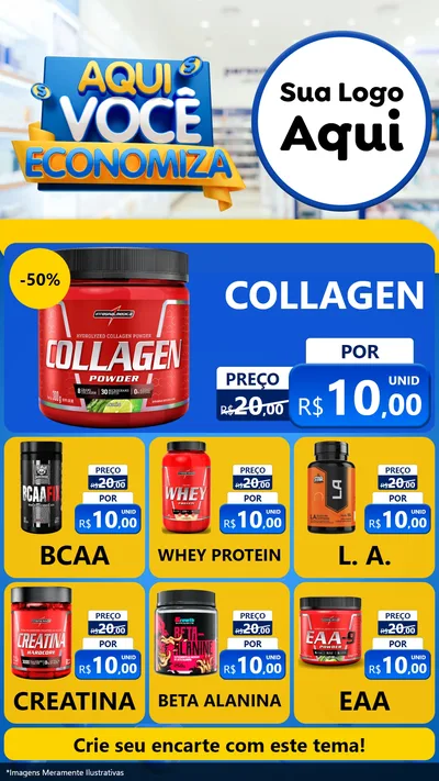 Modelo de Rede Social para Stories com o tema Aqui Você Economiza para Suplementos alimentares