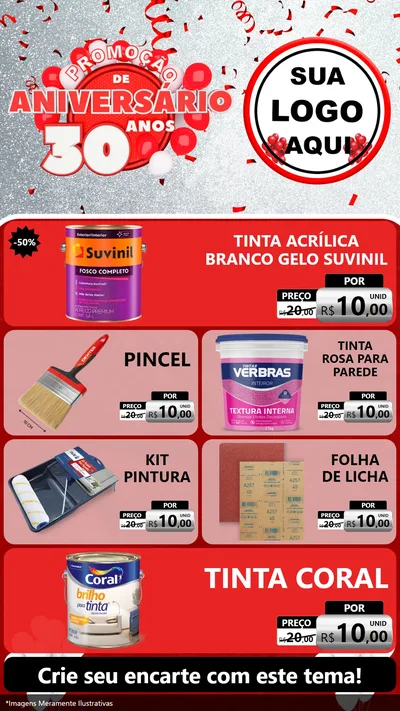 Modelo de TV para TV Vertical com o tema Promoção de Aniversário - 30 Anos para Tintas e Ferramentas