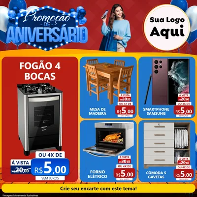 Modelo de Rede Social para Feed Facebook com o tema Promoção de Aniversário para Móveis e Eletro
